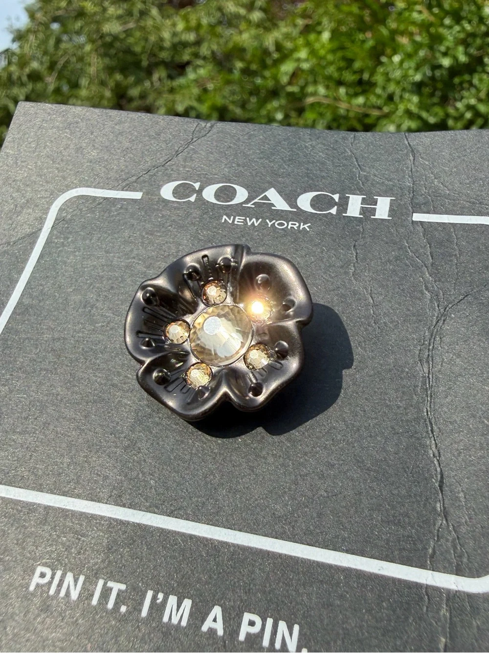 NWT Coach Tea Rose Black Crystal Flower Pin Brooch 31193G